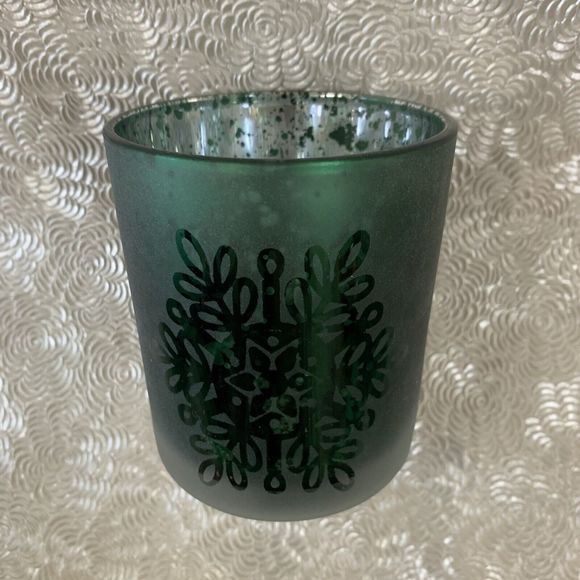 3 Glass Candle Holder Votive Tealight Christmas Holiday Snowflake Green Silver - Picture 12 of 16